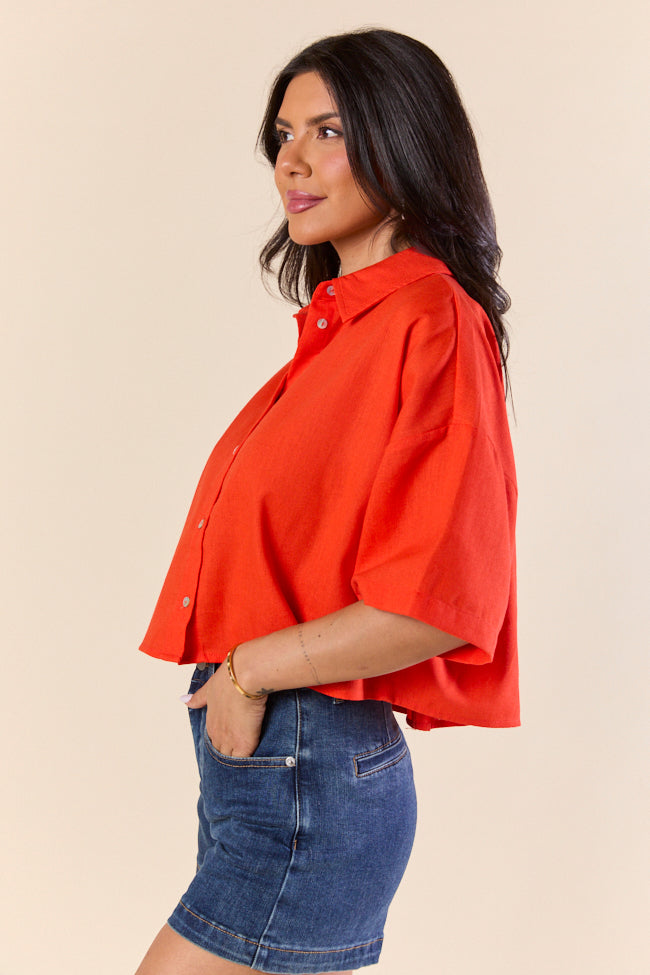 Rush Hour Red Orange Cropped Woven Top FINAL SALE-Sunny Prom