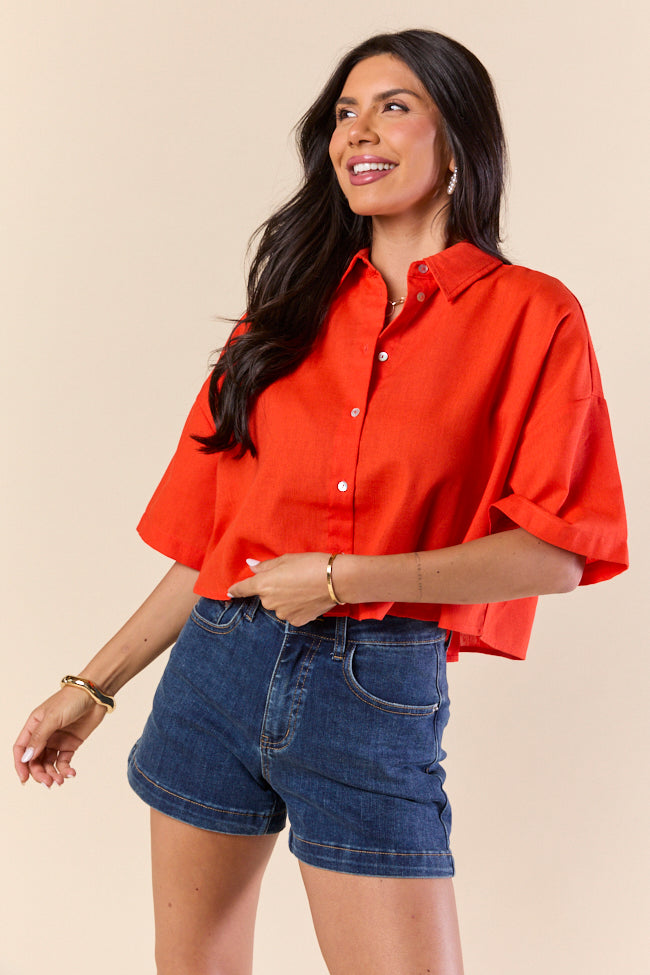 Rush Hour Red Orange Cropped Woven Top FINAL SALE-Sunny Prom