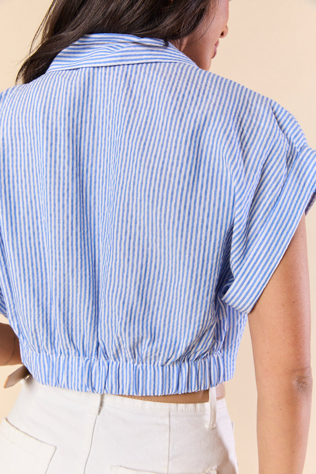 Skyline Blue Collar Cropped Striped Top FINAL SALE-Sunny Prom