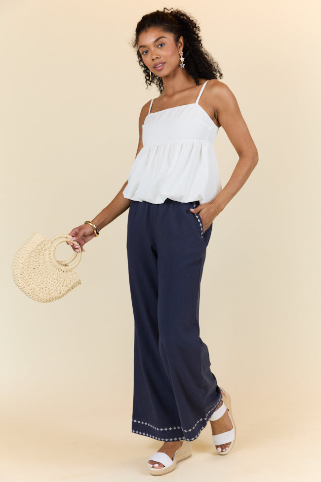 Just Feels Right Navy Embroidered Pants FINAL SALE-Sunny Prom
