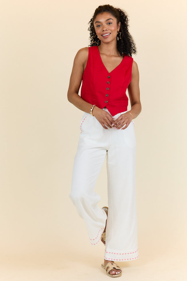 Just Feels Right Off-White Embroidered Pants FINAL SALE-Sunny Prom