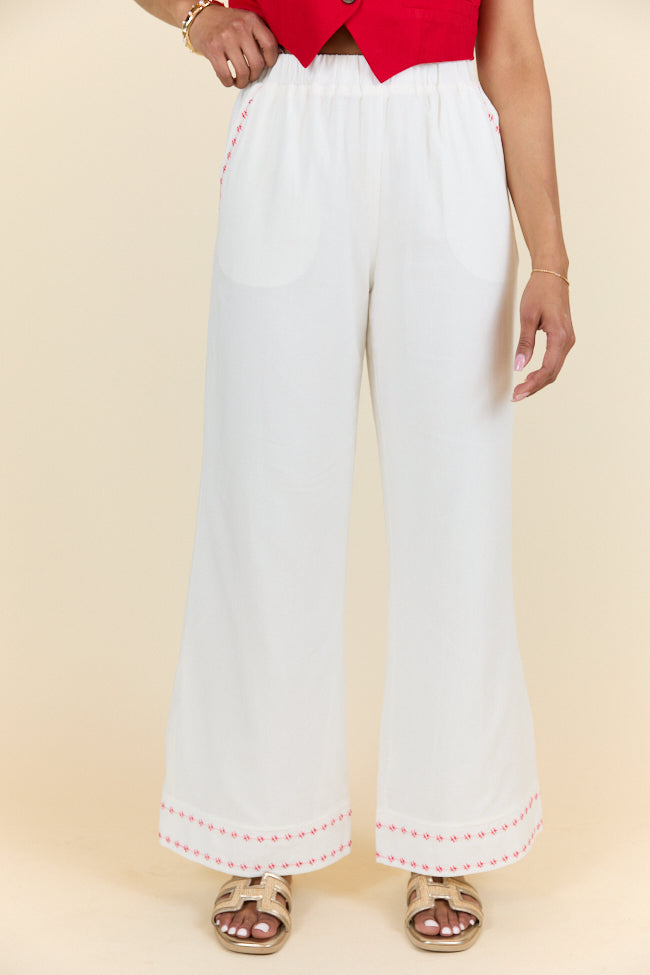 Just Feels Right Off-White Embroidered Pants FINAL SALE-Sunny Prom