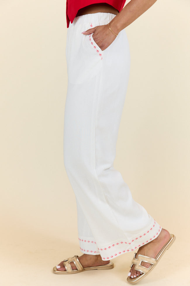 Just Feels Right Off-White Embroidered Pants FINAL SALE-Sunny Prom