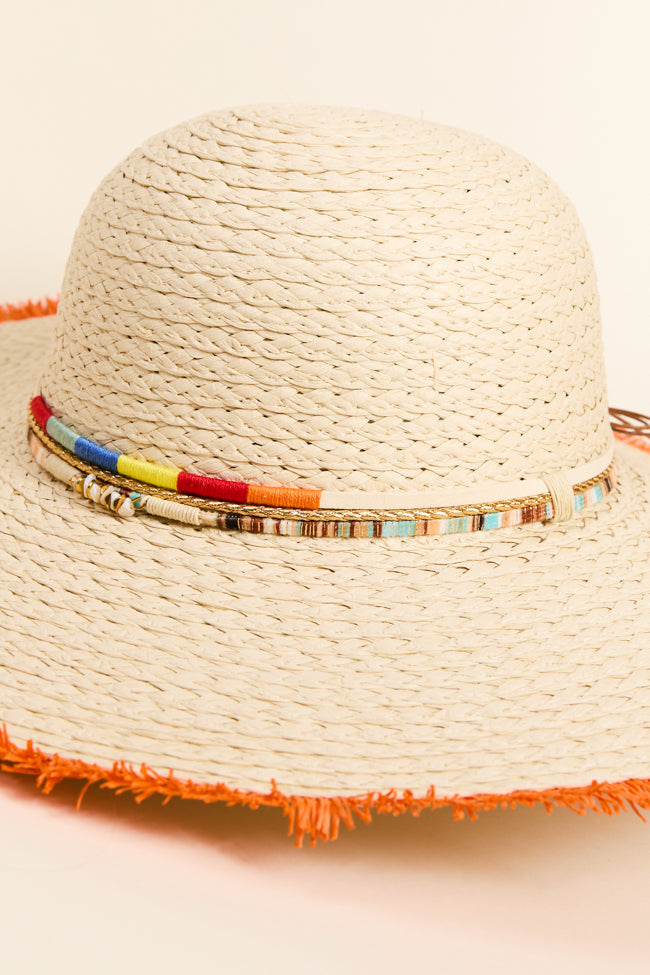 Natural Orange Fringe Trim Straw Hat FINAL SALE-Sunny Prom