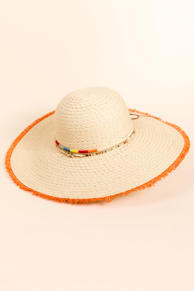 Natural Orange Fringe Trim Straw Hat FINAL SALE-Sunny Prom