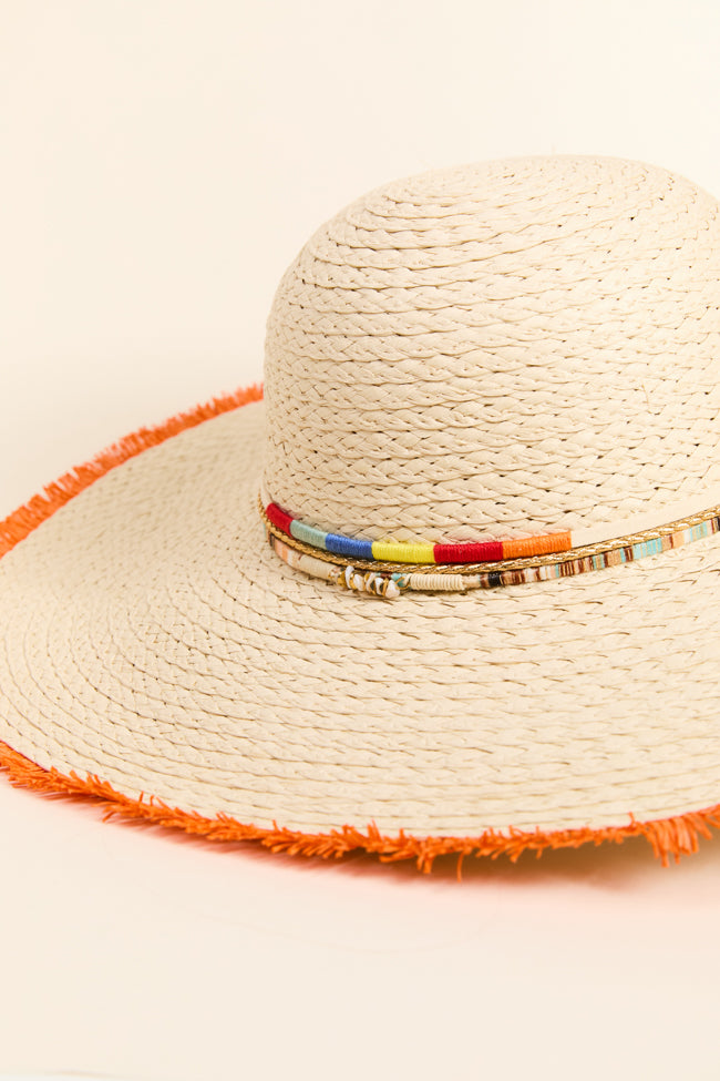 Natural Orange Fringe Trim Straw Hat FINAL SALE-Sunny Prom