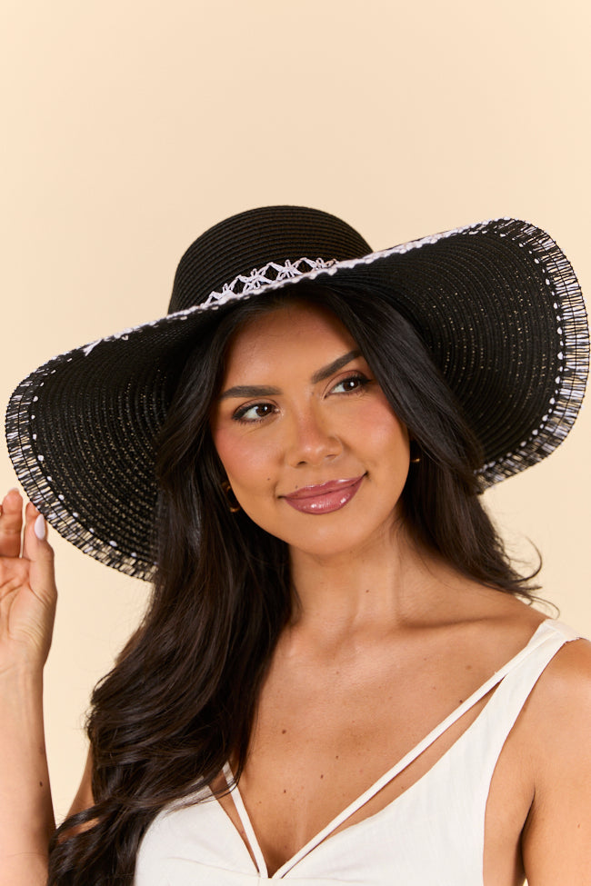Black Stitch Brim Straw Hat FINAL SALE-Sunny Prom