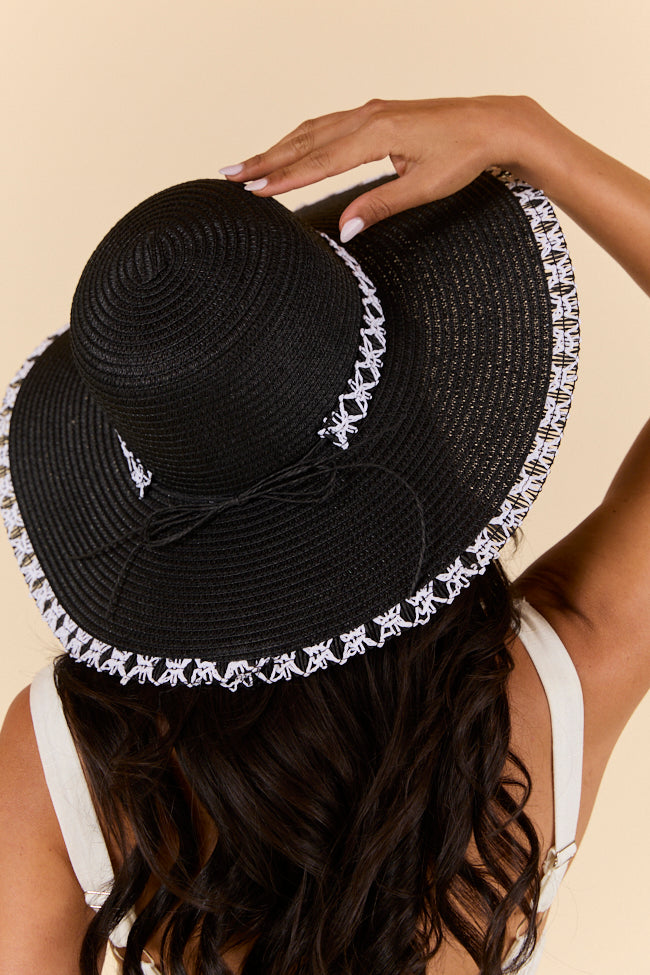 Black Stitch Brim Straw Hat FINAL SALE-Sunny Prom