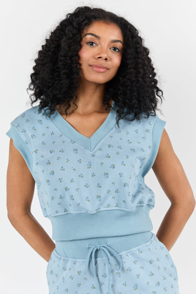 March On Blue Floral Print Knit Vest FINAL SALE-Sunny Prom