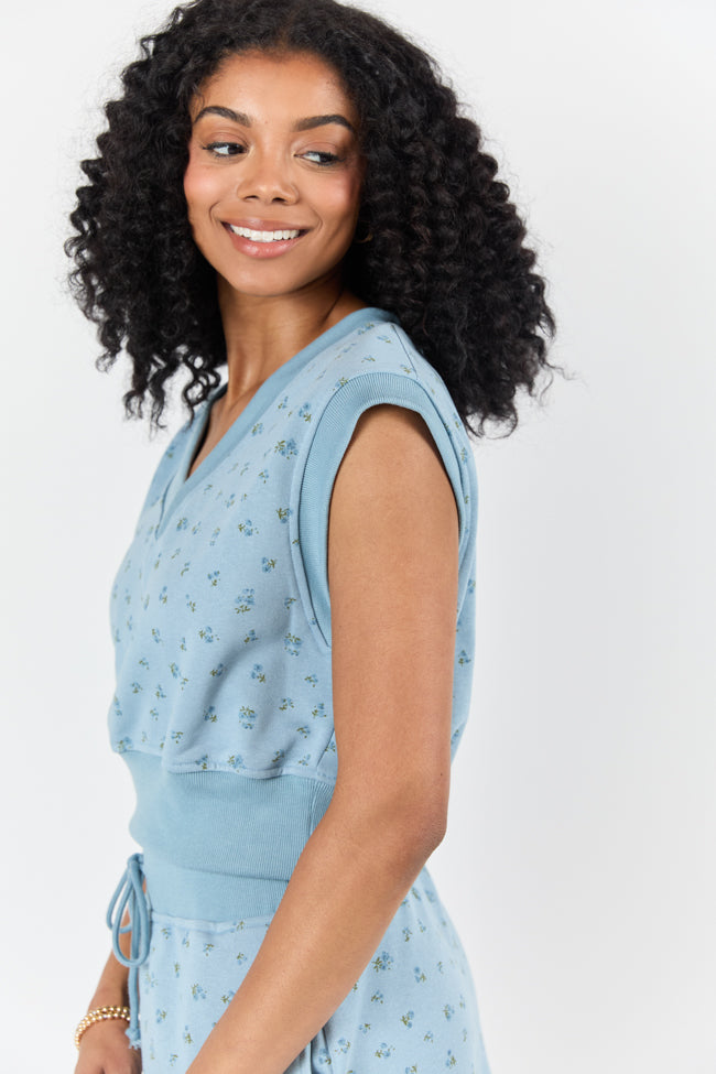 March On Blue Floral Print Knit Vest FINAL SALE-Sunny Prom