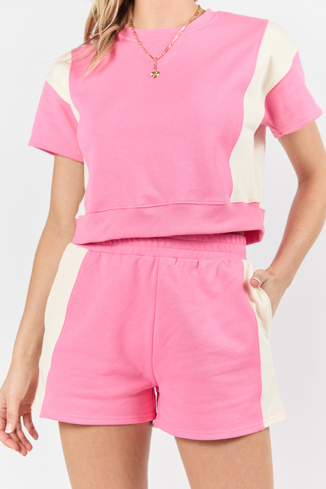 Make Or Break Pink and Ivory Contrast French Terry Shorts SALE-Sunny Prom