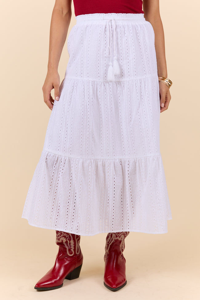 Be Yourself White Drawstring Eyelet Skirt FINAL SALE-Sunny Prom