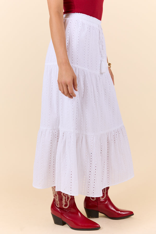 Be Yourself White Drawstring Eyelet Skirt FINAL SALE-Sunny Prom