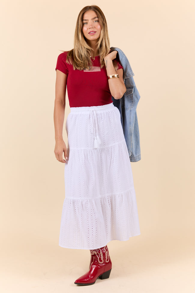Be Yourself White Drawstring Eyelet Skirt FINAL SALE-Sunny Prom