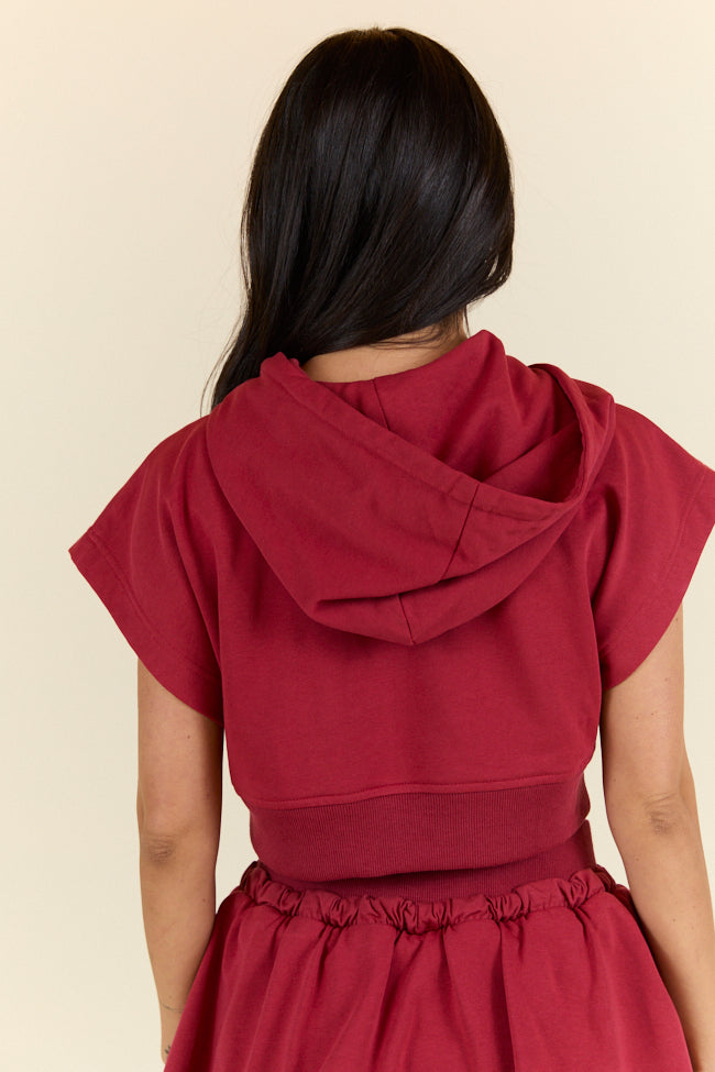 Get Up And Go Red Fleece Short Sleeve Hoodie FINAL SALE-Sunny Prom