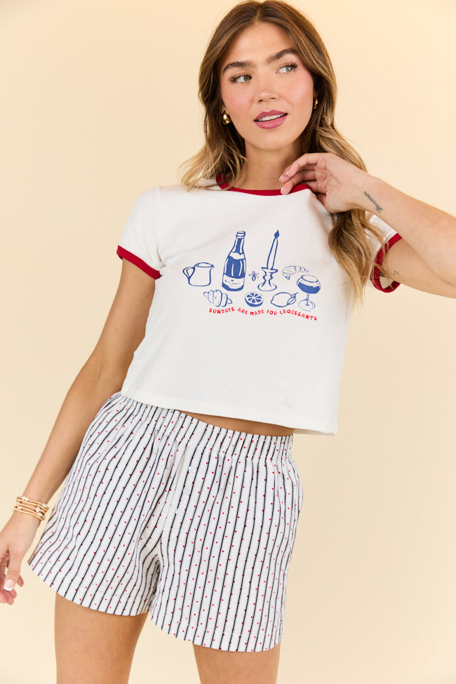 Croissants For Dinner White Graphic Cropped Tee SALE-Sunny Prom