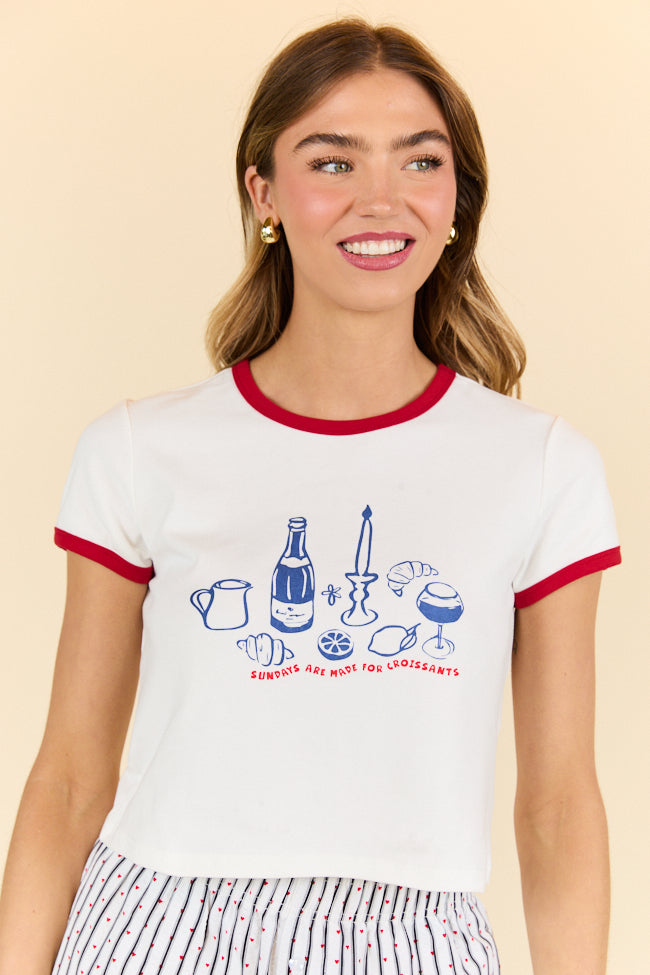 Croissants For Dinner White Graphic Cropped Tee SALE-Sunny Prom