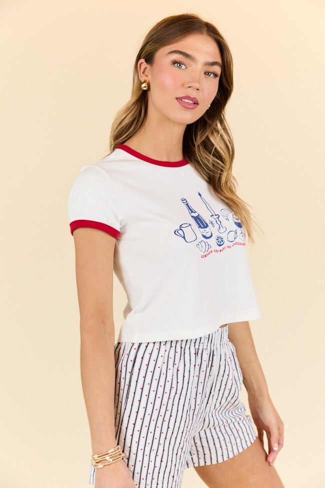 Croissants For Dinner White Graphic Cropped Tee SALE-Sunny Prom