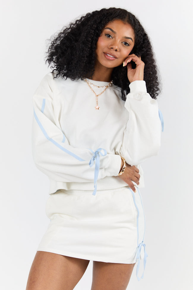 Close Ties White Bow Sleeve Sweatshirt FINAL SALE-Sunny Prom