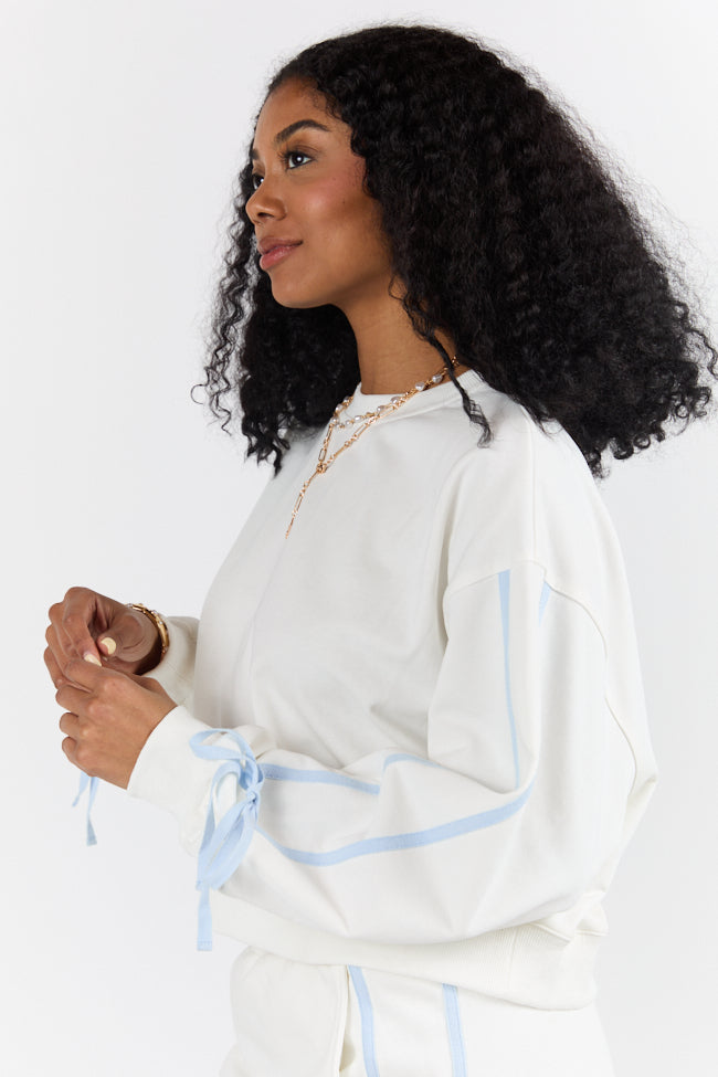 Close Ties White Bow Sleeve Sweatshirt FINAL SALE-Sunny Prom