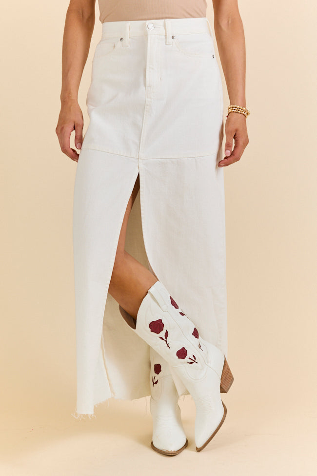 Soundwaves White Denim Midi Skirt SALE-Sunny Prom
