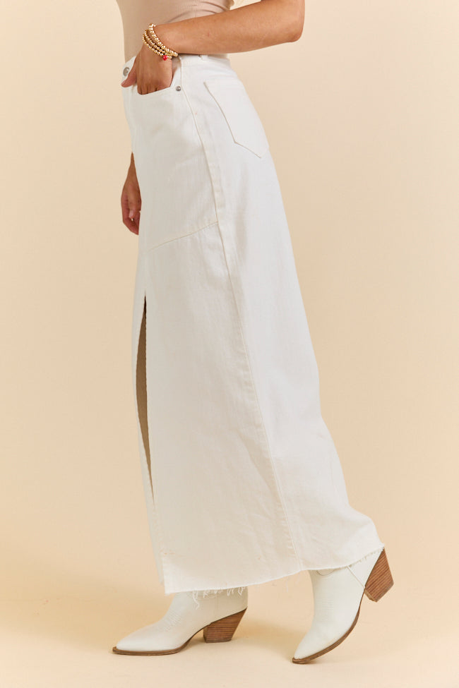 Soundwaves White Denim Midi Skirt SALE-Sunny Prom
