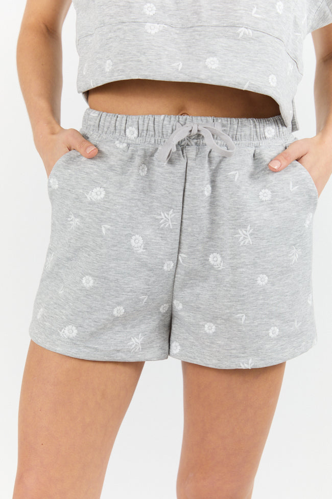 What A Catch Grey Floral Embroidered Shorts SALE-Sunny Prom