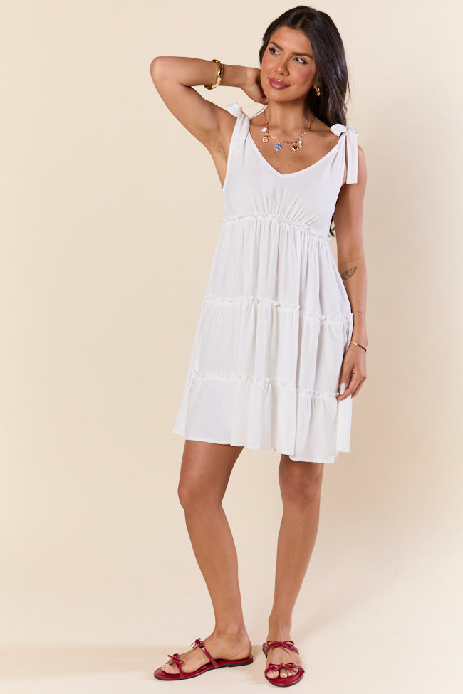 Sweetly Tied White Tie Shoulder Mini Dress FINAL SALE-Sunny Prom