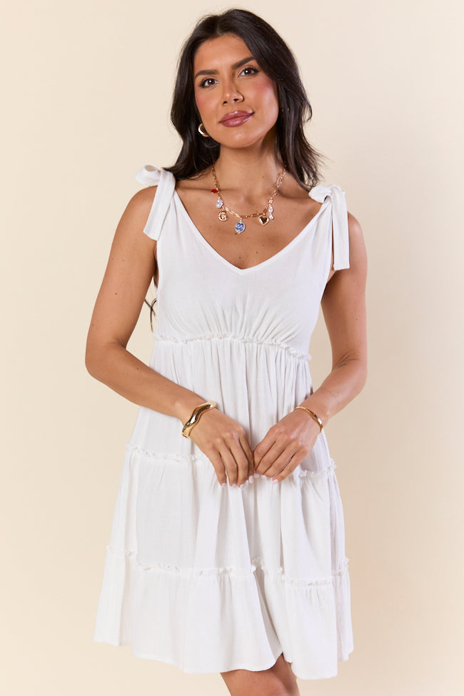 Sweetly Tied White Tie Shoulder Mini Dress FINAL SALE-Sunny Prom