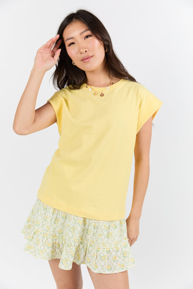 Classic Yellow Cap Sleeve Knit T Shirt-Sunny Prom