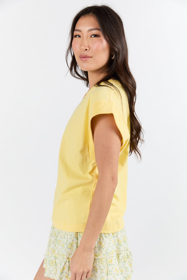 Classic Yellow Cap Sleeve Knit T Shirt-Sunny Prom