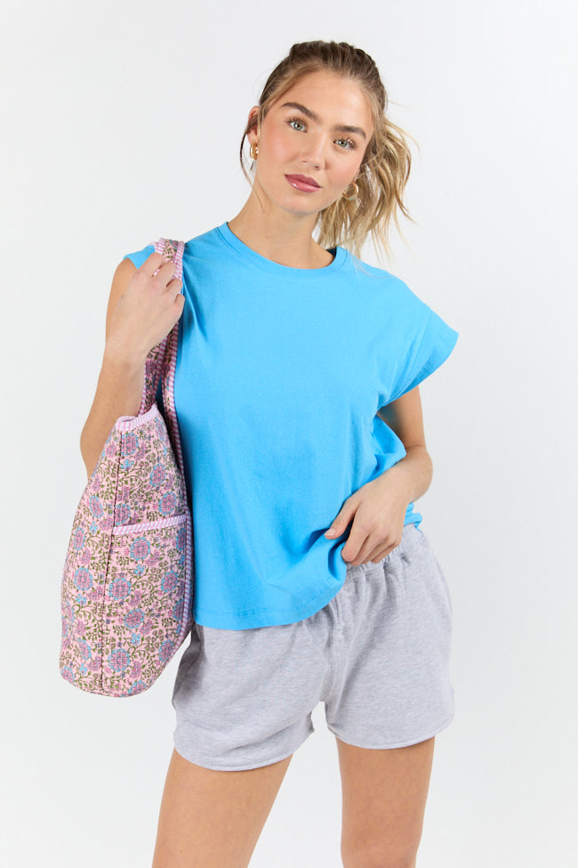 Classic Aqua Cap Sleeve Knit T Shirt-Sunny Prom