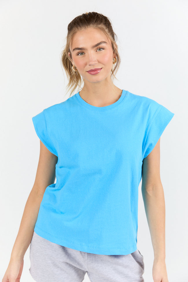 Classic Aqua Cap Sleeve Knit T Shirt-Sunny Prom