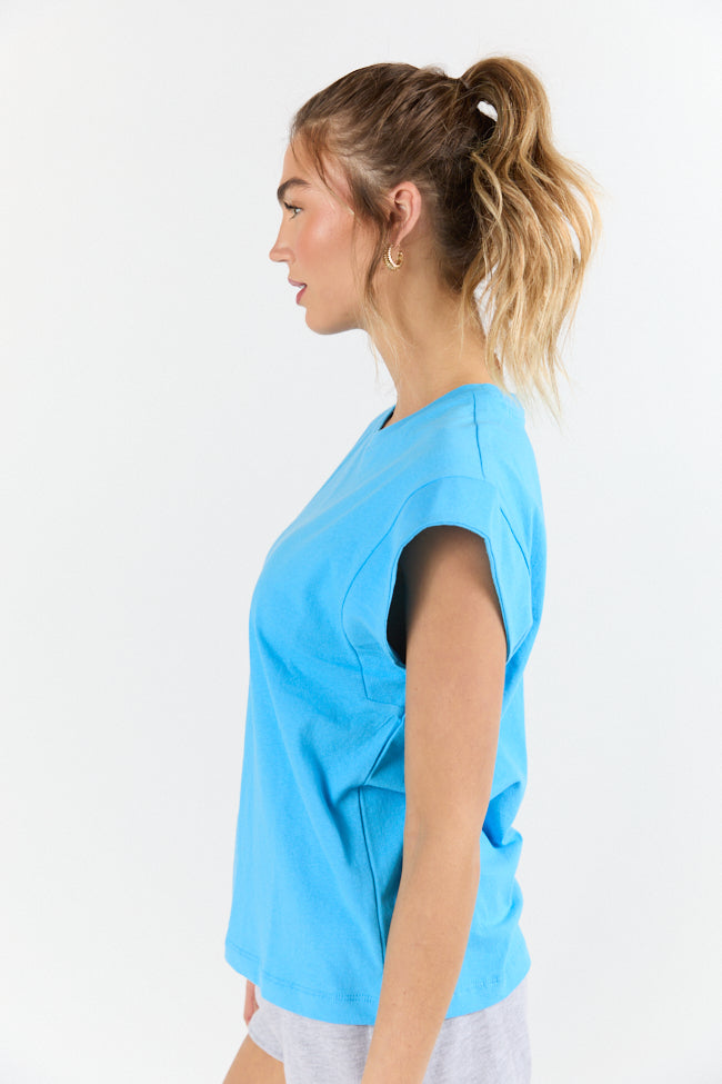 Classic Aqua Cap Sleeve Knit T Shirt-Sunny Prom