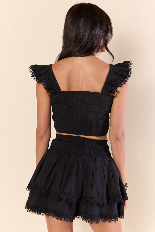 Sweet Talk Black Flutter Shoulder Tank and Skort Set SALE-Sunny Prom