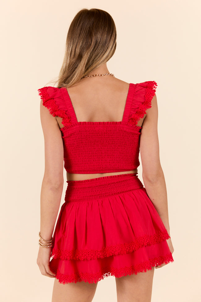Sweet Talk Red Flutter Shoulder Tank and Skort Set SALE-Sunny Prom
