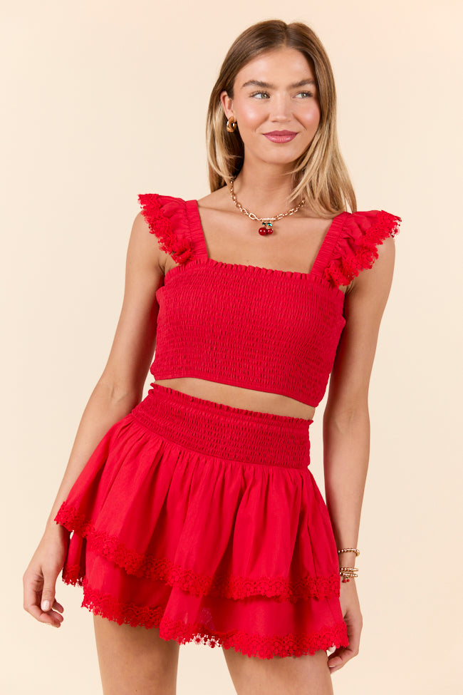 Sweet Talk Red Flutter Shoulder Tank and Skort Set SALE-Sunny Prom