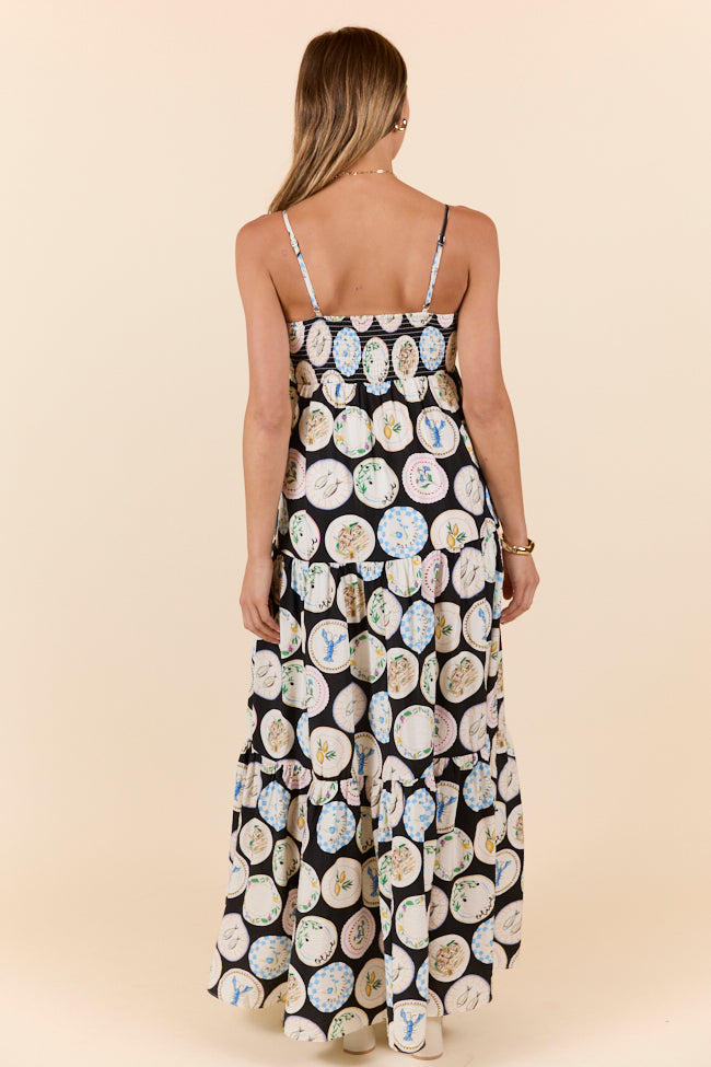 Dish It Out Fish Plate Print Maxi Dress-Sunny Prom
