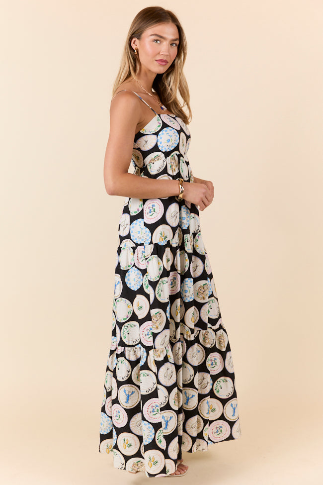 Dish It Out Fish Plate Print Maxi Dress-Sunny Prom