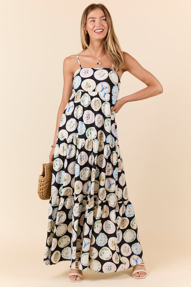 Dish It Out Fish Plate Print Maxi Dress-Sunny Prom