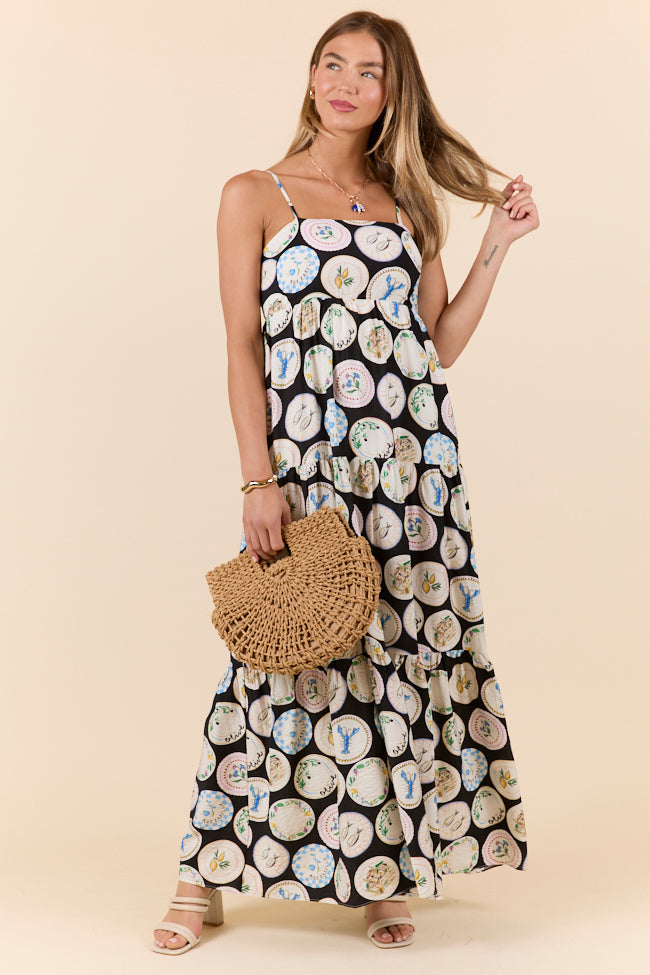 Dish It Out Fish Plate Print Maxi Dress-Sunny Prom