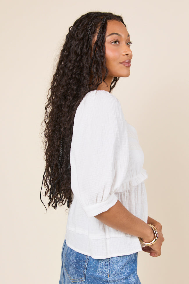 No Rush White Babydoll Button Woven Top FINAL SALE-Sunny Prom