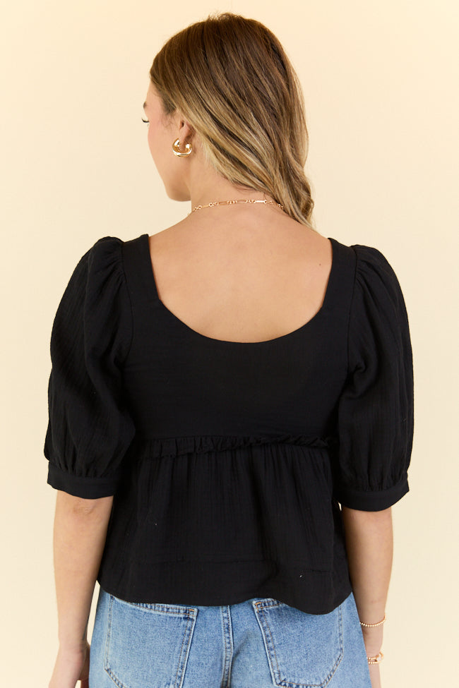 No Rush Black Babydoll Button Woven Top FINAL SALE-Sunny Prom