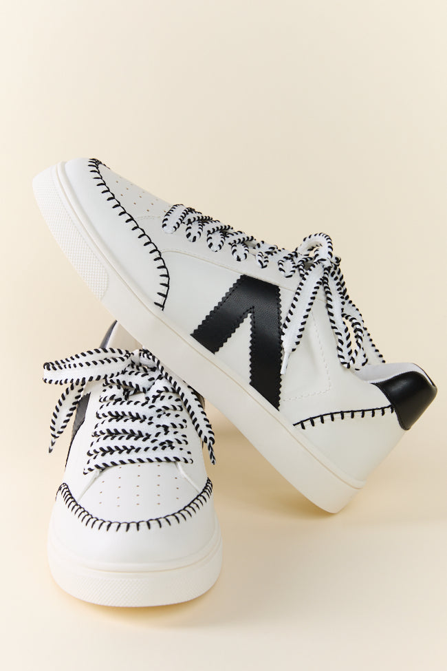 Itzia Black and White Stitched Sneakers-Sunny Prom