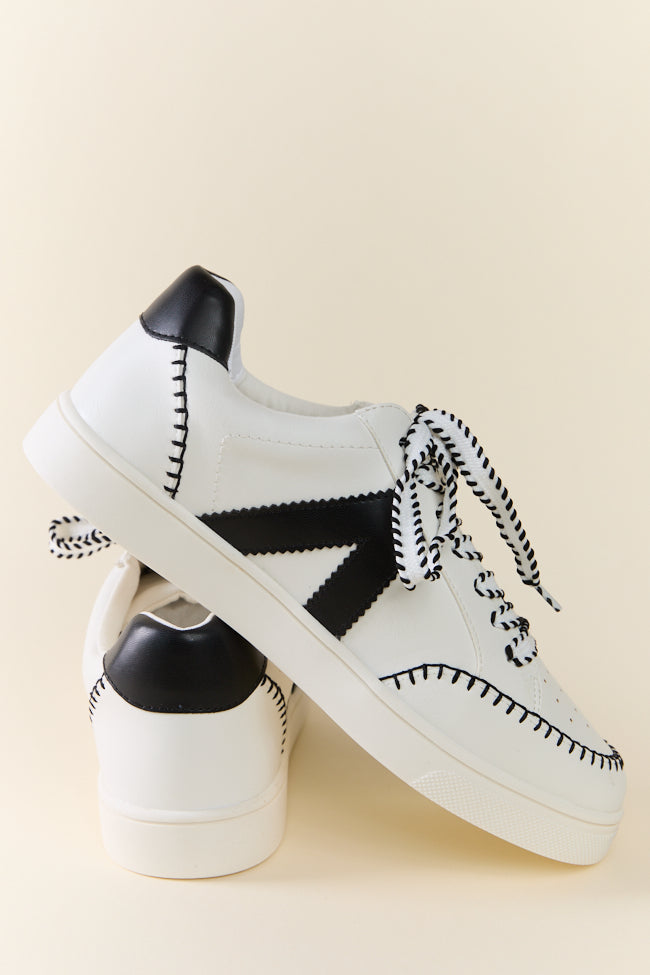 Itzia Black and White Stitched Sneakers-Sunny Prom