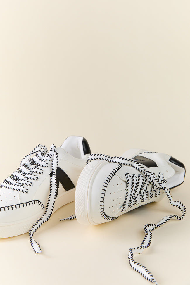 Itzia Black and White Stitched Sneakers-Sunny Prom