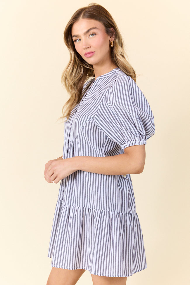 Faith In You Grey Striped Collared Mini Dress SALE-Sunny Prom