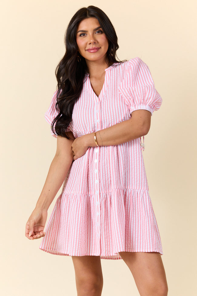 Faith In You Coral Striped Collared Mini Dress SALE-Sunny Prom