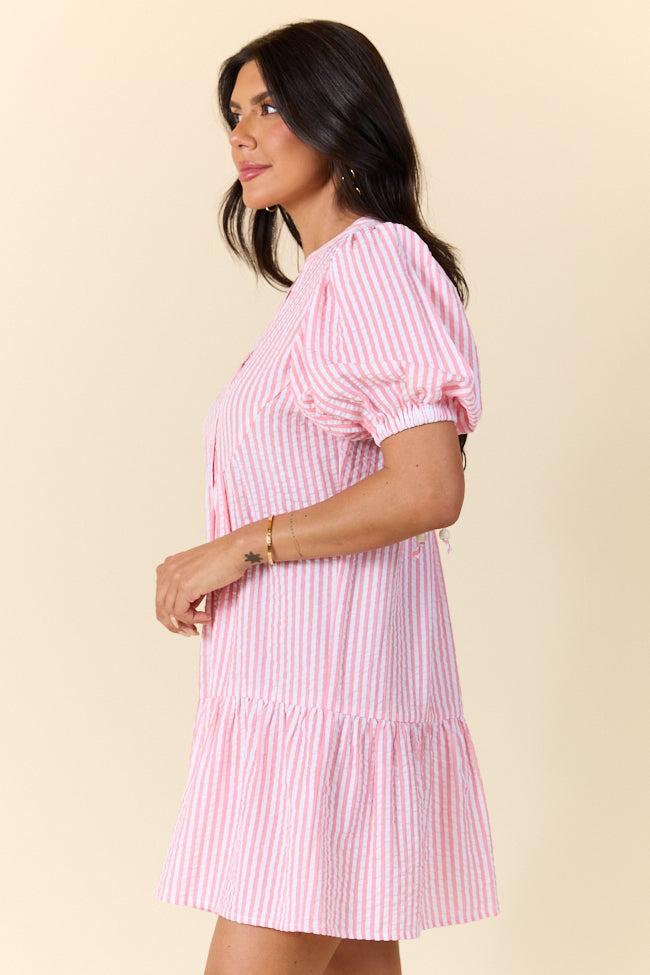 Faith In You Coral Striped Collared Mini Dress SALE-Sunny Prom