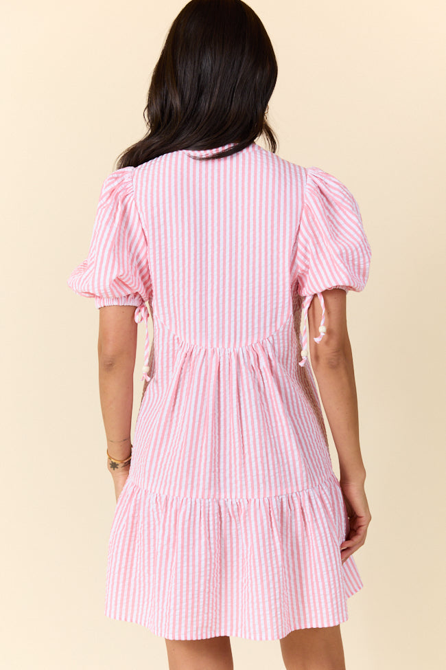 Faith In You Coral Striped Collared Mini Dress SALE-Sunny Prom